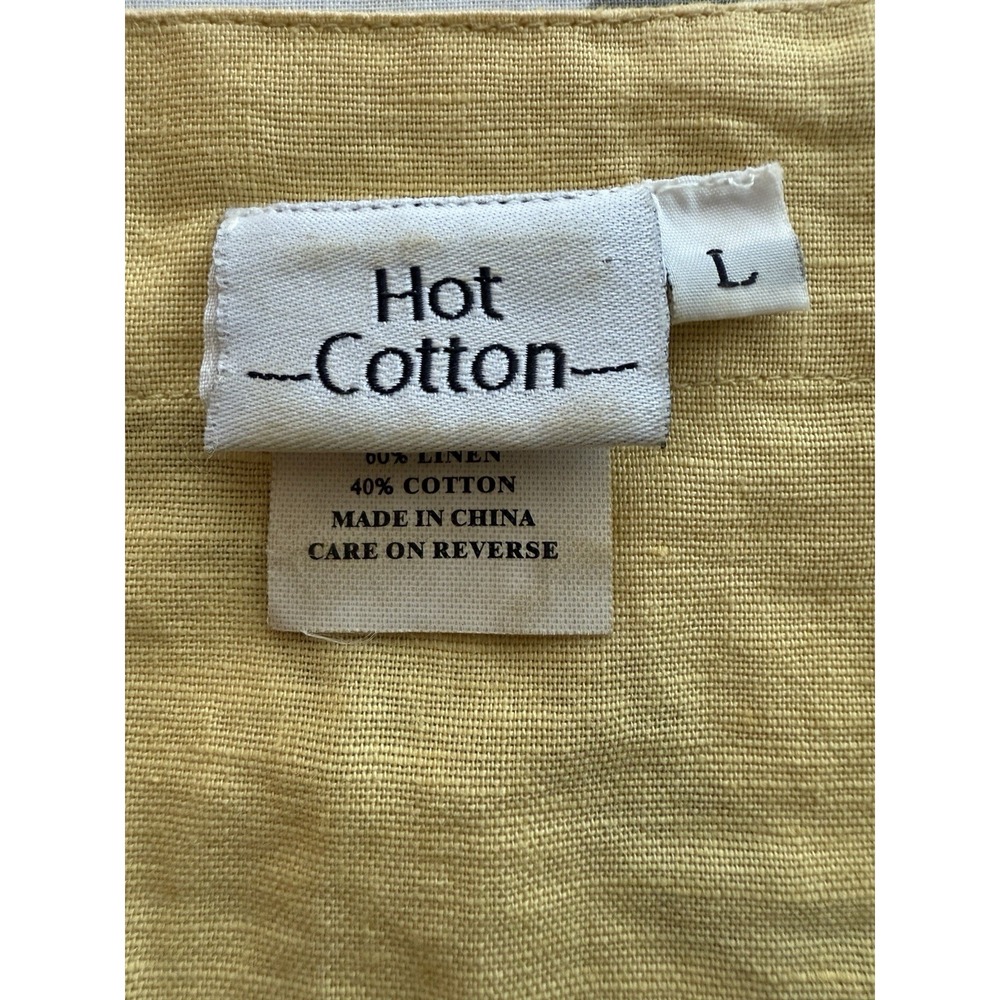 Hot Cotton Women's L Yellow Linen Blouse With Wooden Accents At Neckline NWOT - Picture 7 of 7